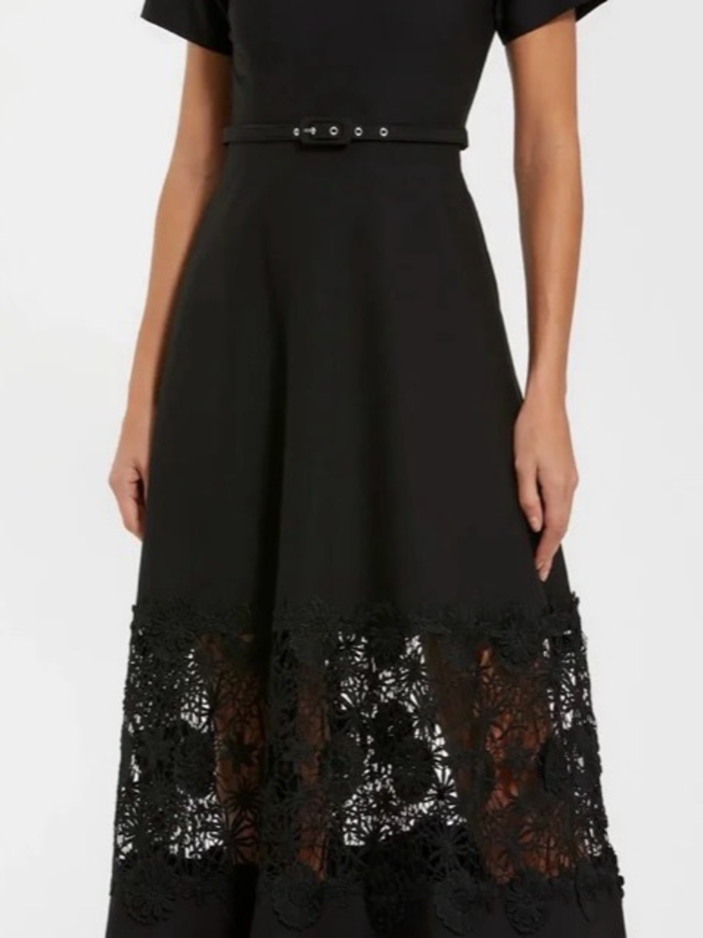 Mac Duggal Black A-Line Midi Dress with Lace Inset